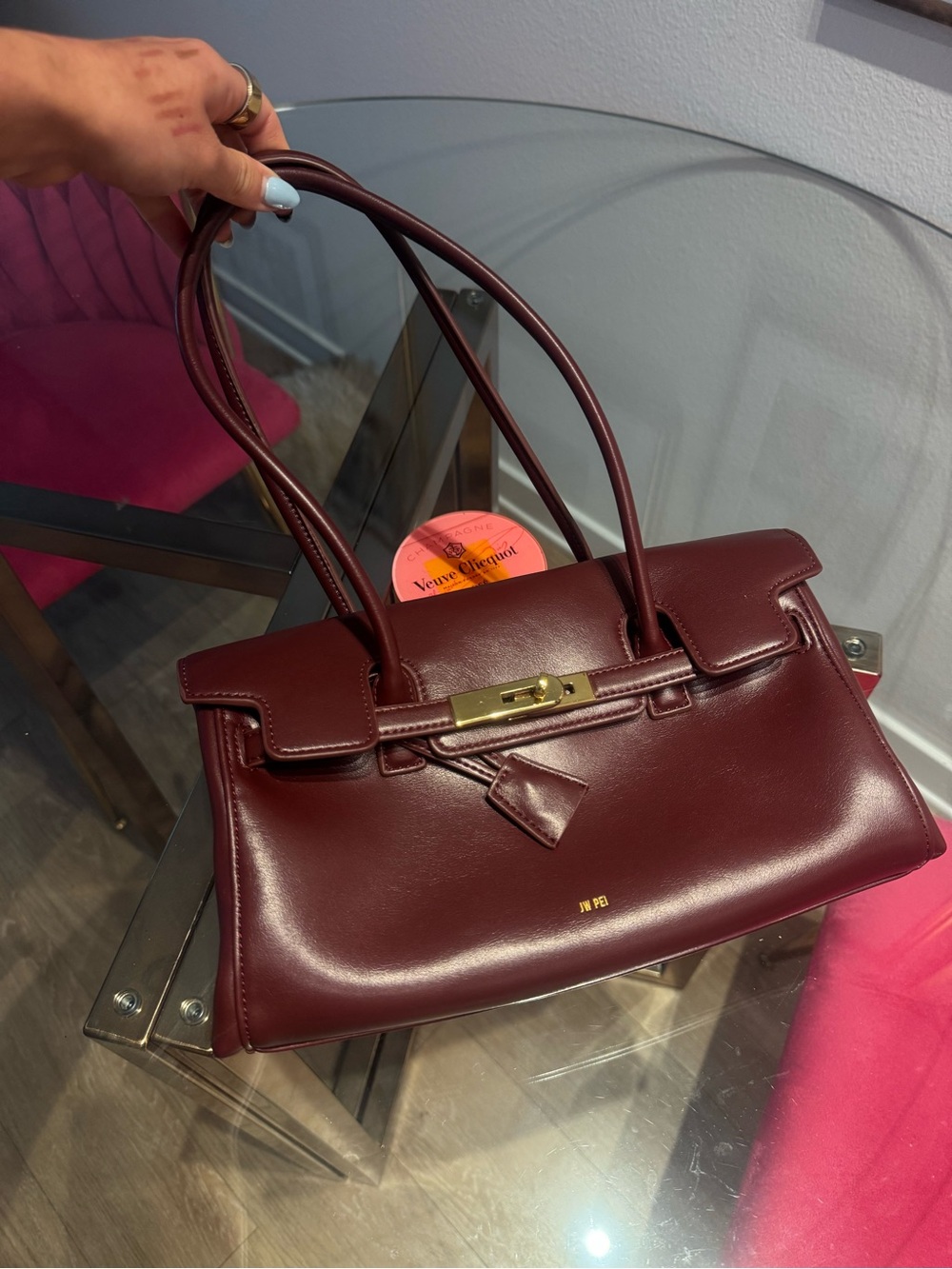 JW PEI NEW Burgundy Structured Shoulder Bag with Gold Hardware - Picture 2 of 9